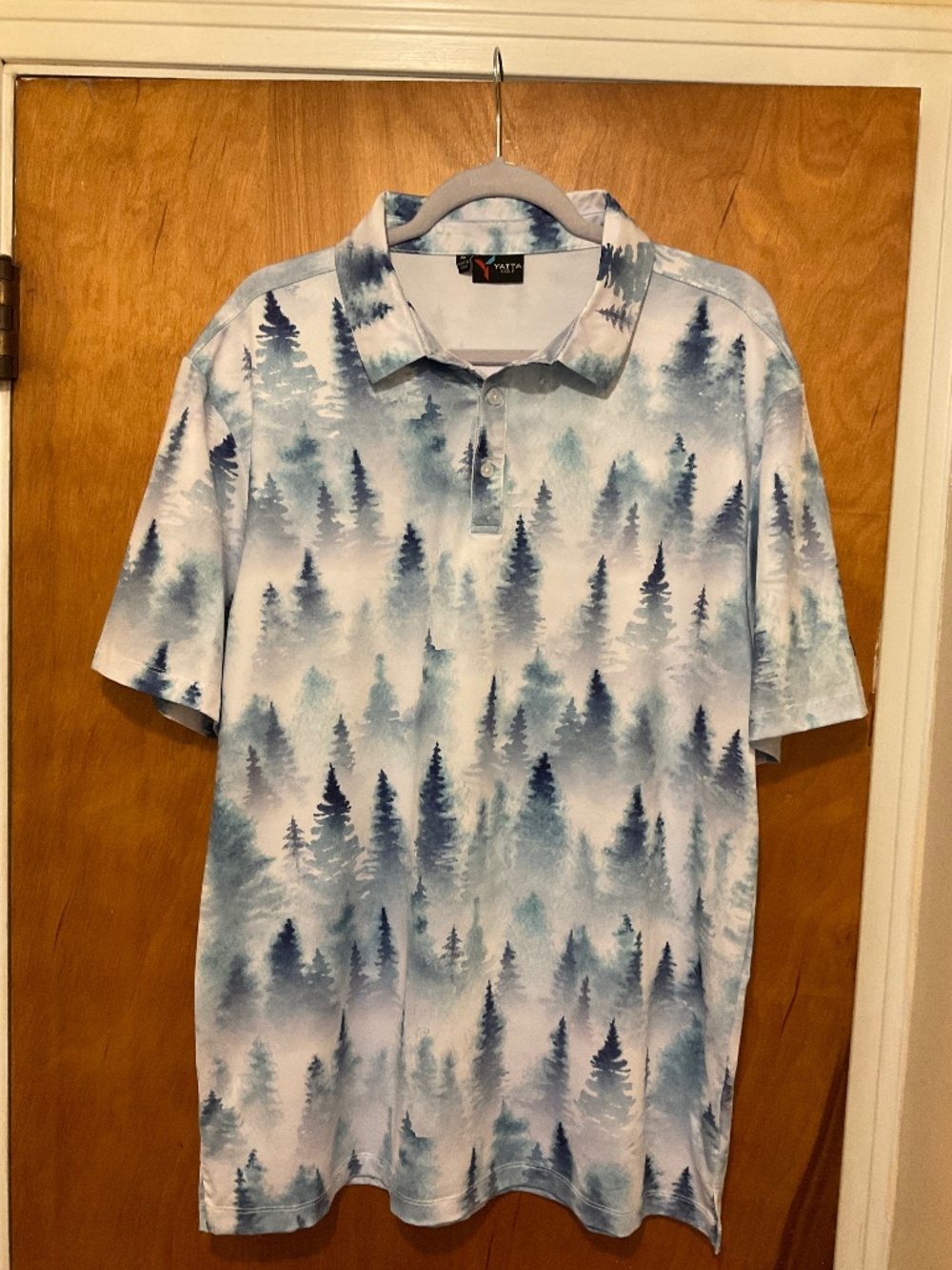 Yatta Golf Men Shirt Sz XL Performance Polo Tree Forest Print Stretch Preppy